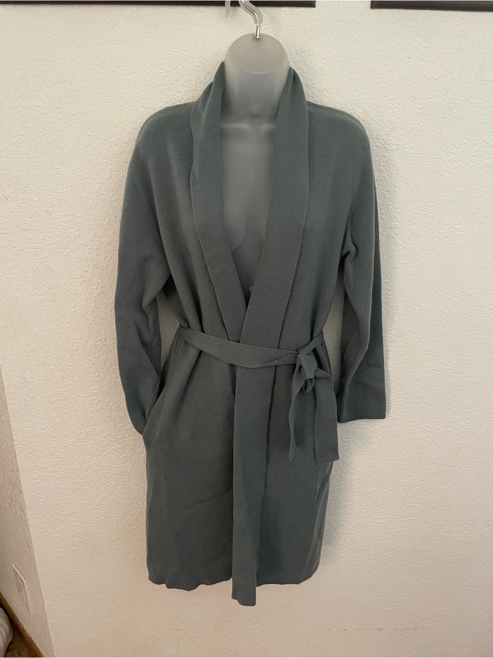 Women's Belted Shawl-Collar guess sweater/Cardigan - Slate Green/grey blue